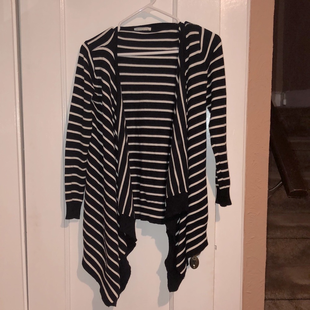 B&W Striped Open Front Sweater